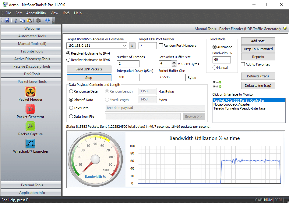 NetScanTools Pro network stress tester
