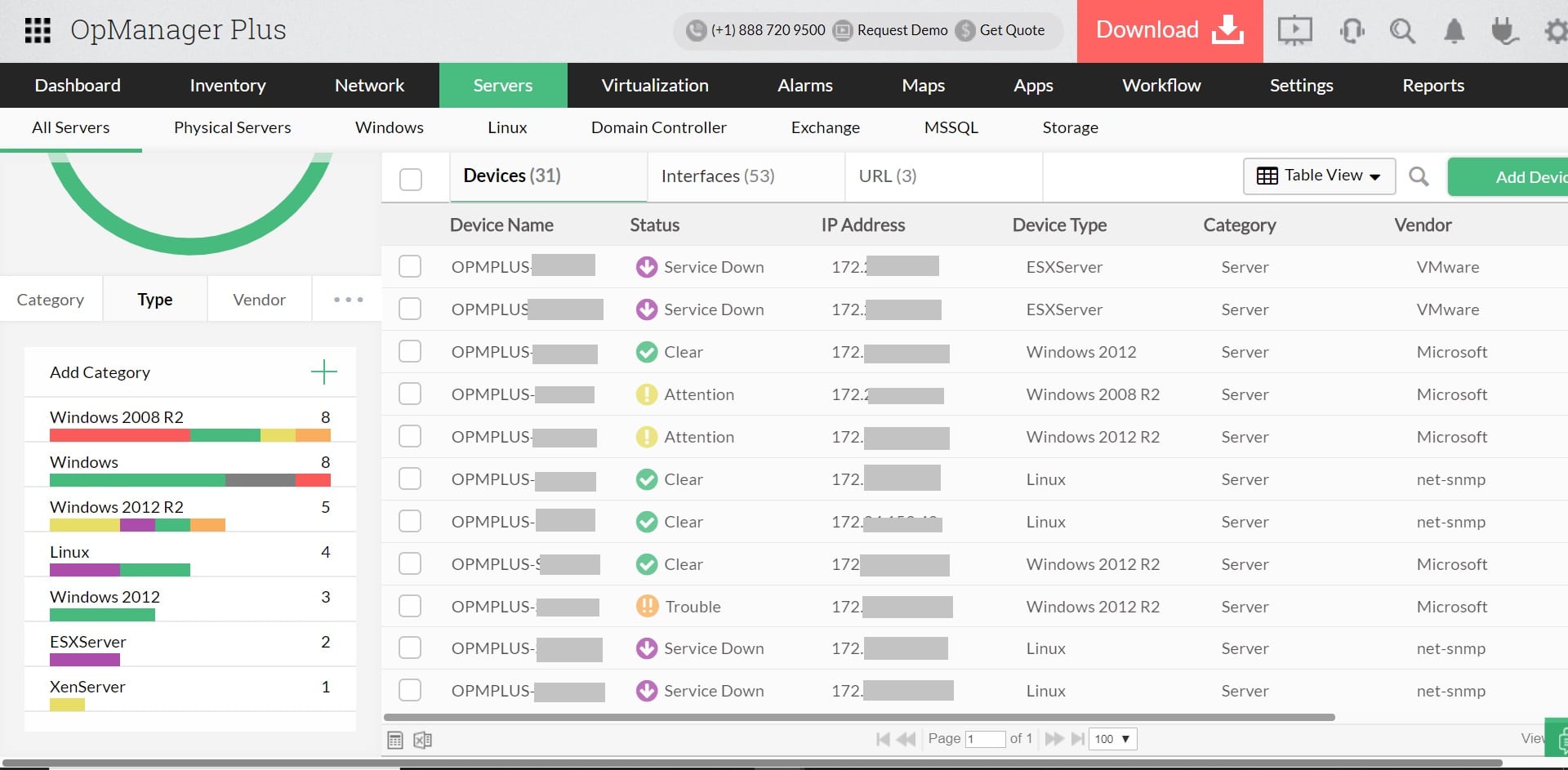 ManageEngine OpManager Plus dashboard