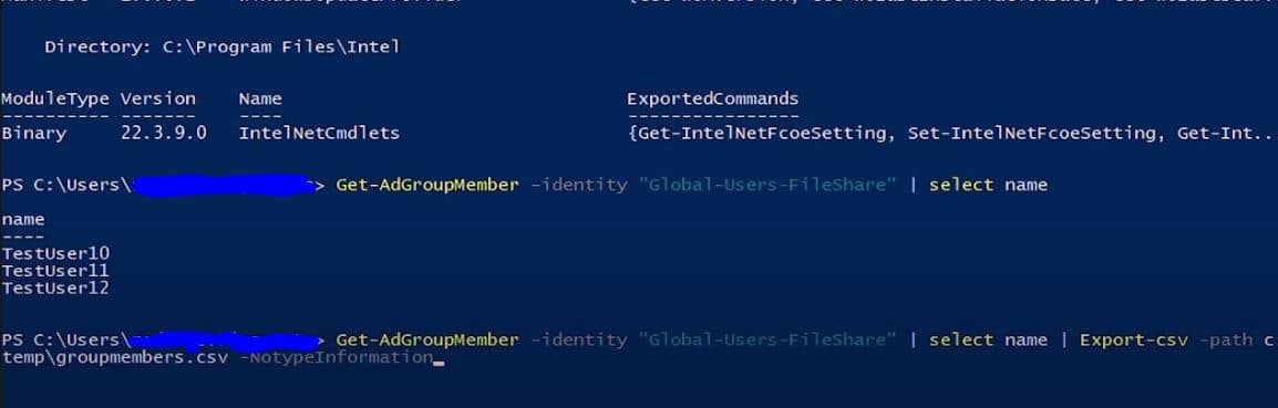 exporting users in powershell