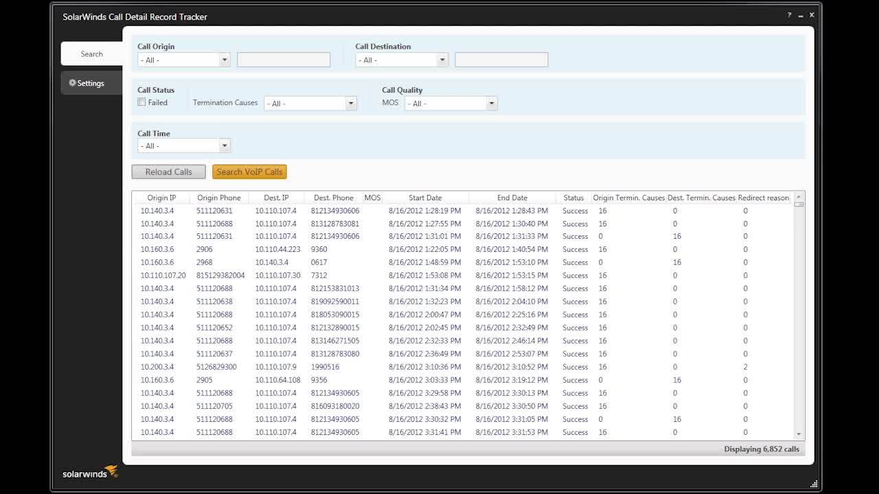 SolarWinds Call Detail Record Tracker