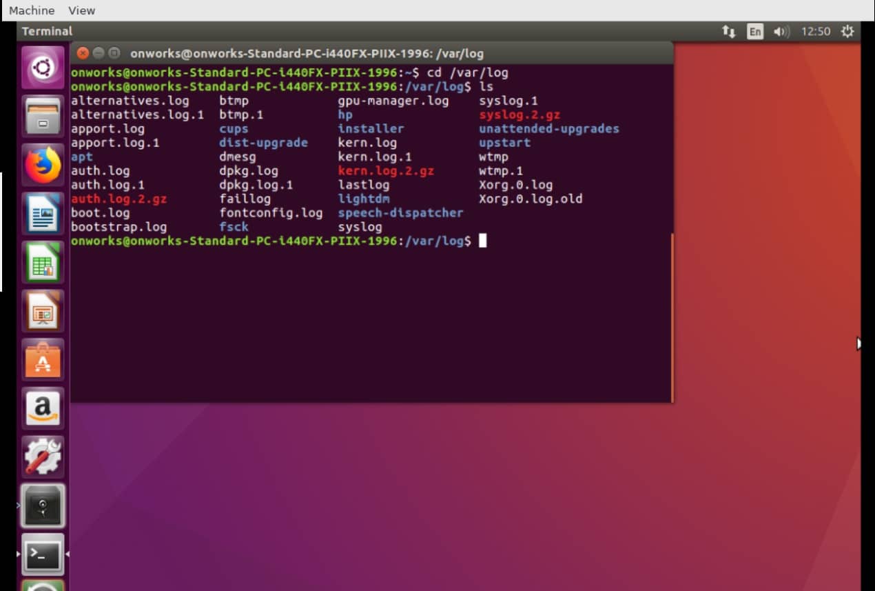 Ubuntu log files listed